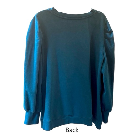 Candace Cameron Bure French Terry Puff-Sleeve Sweatshirt In Peacock. 3X - Picture 3 of 11